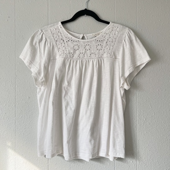 Ella Moss Eyelet Cotton Modal Top Womens Large Coastal Beachy Workwear Capsule - Picture 1 of 10